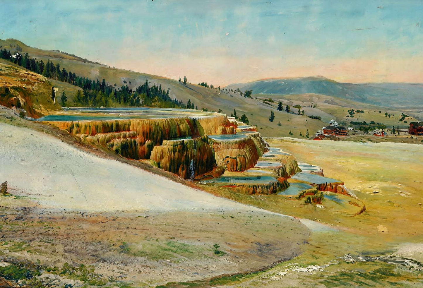 Yellowstone Minerva Terrace Mammoth Hot Springs in 1907 Art Print (7 Sizes)