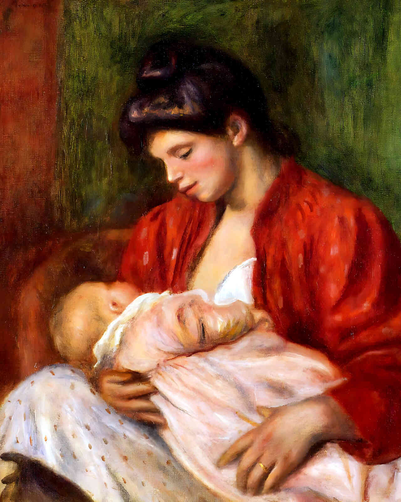Young Mother Painting by Pierre-Auguste Renoir 8x10" Art Print - Restored