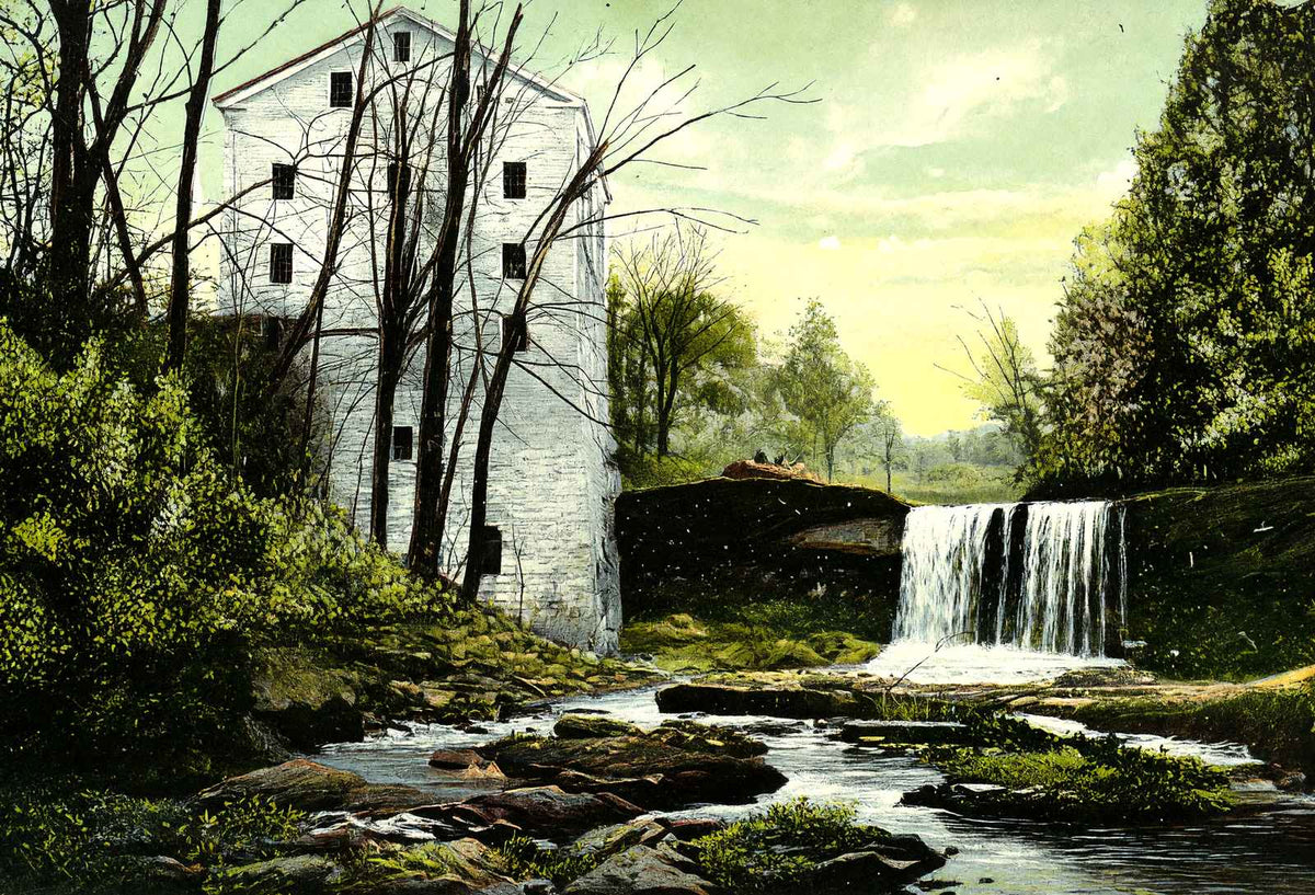 Youngstown Ohio Old Mill and Falls Mill Creek Park in 1907 Vintage Print
