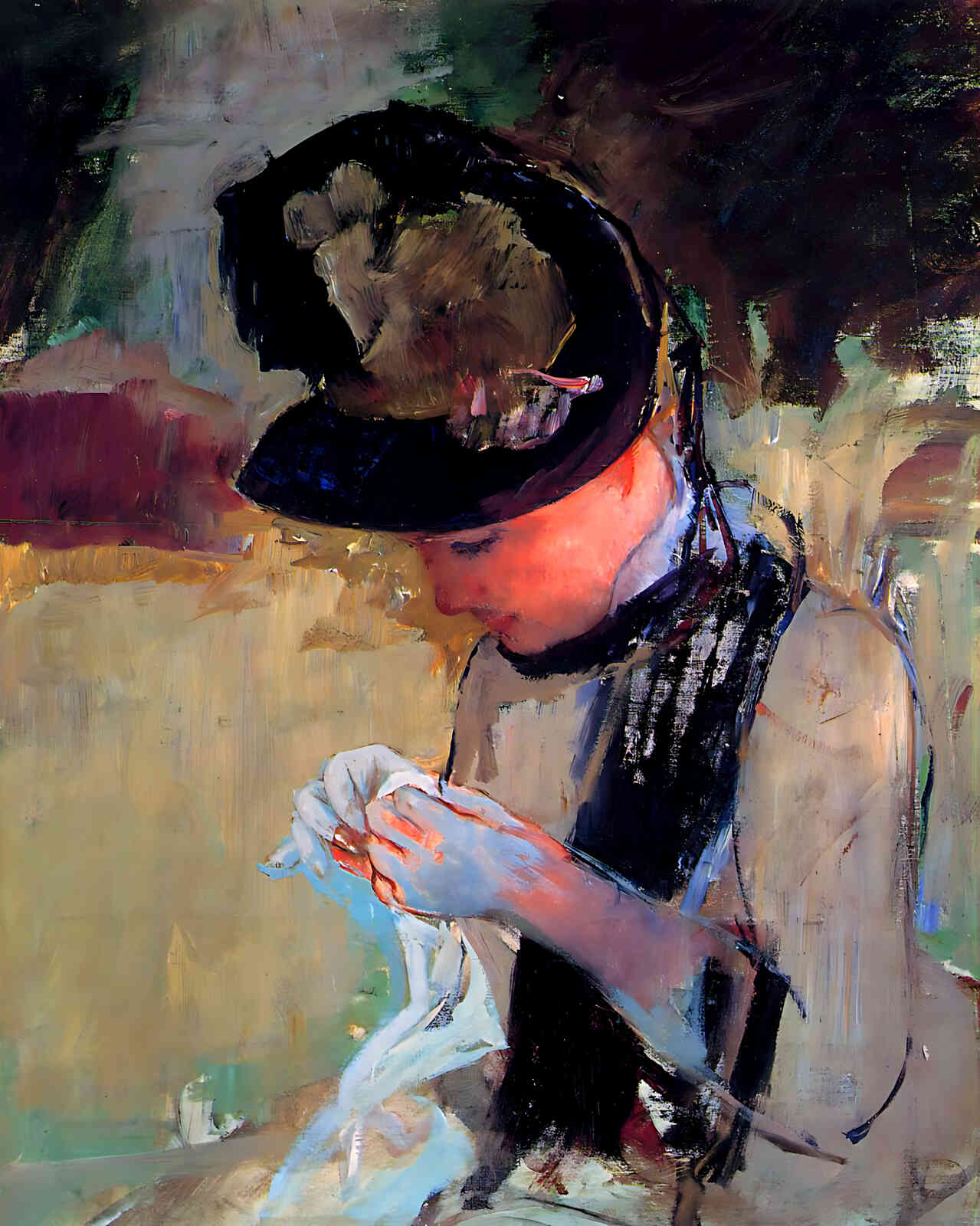 Young Woman Sewing in the Garden Painting by Mary Cassatt 8x10" Art Print