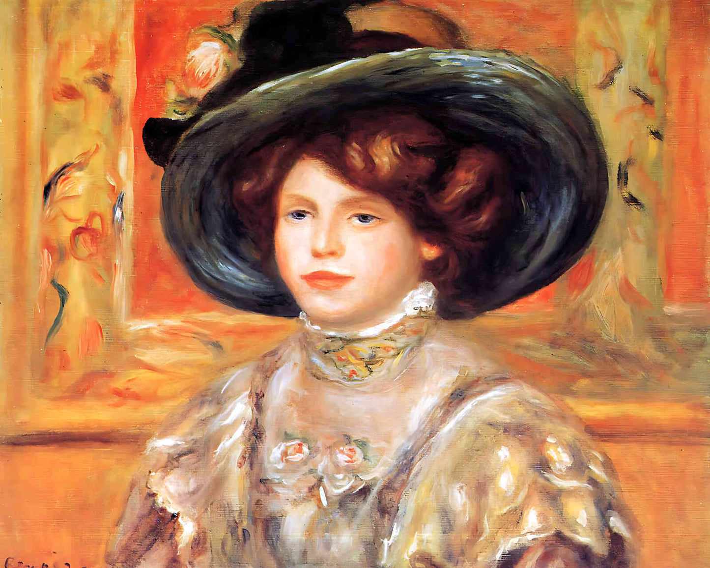 Young Woman in a Blue Hat Painting by Pierre-Auguste Renoir 8x10" Art Print
