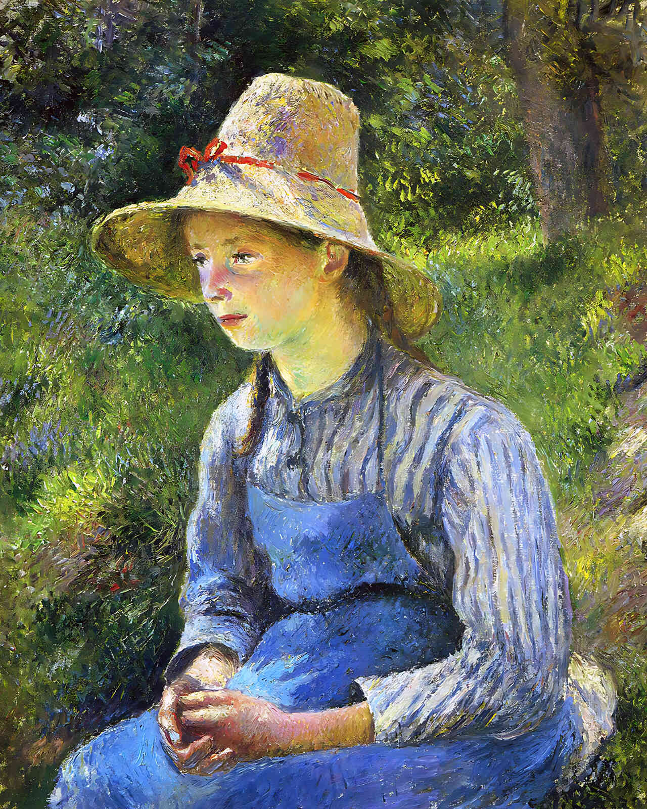 Young Peasant Girl Wearing a Hat Painting by Camille Pissarro 8x10" Art Print