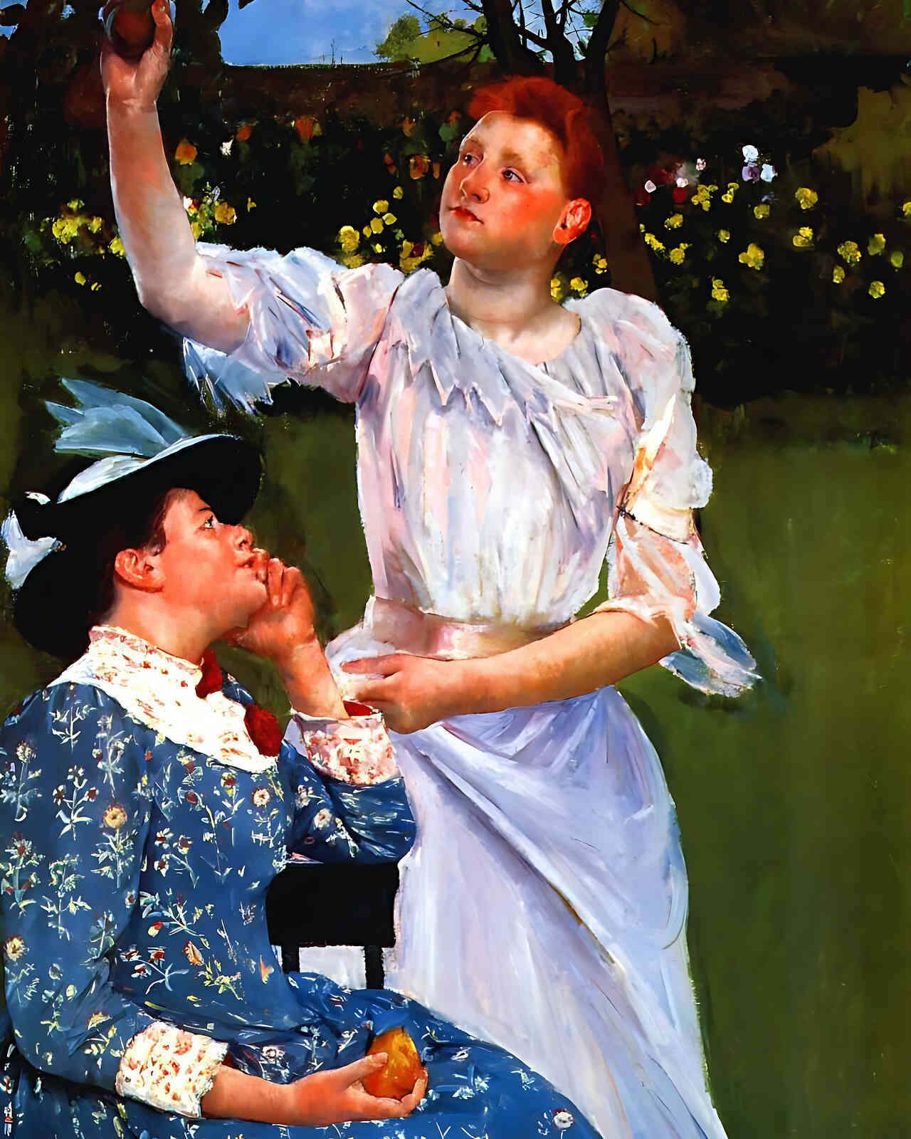 Young Woman Picking Fruit Painting by Mary Cassatt 8x10" Art Print - Acid Free