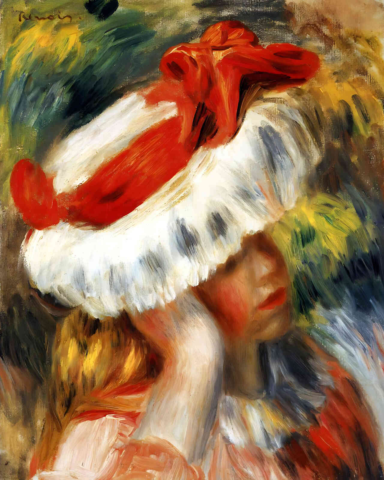 Young Girl with a Hat Painting by Pierre-Auguste Renoir 8x10" Art Print