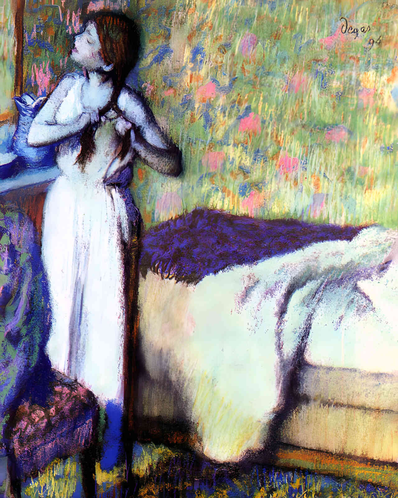 Young Girl Braiding Her Hair 1894 Painting by Edgar Degas 8x10" Art Print