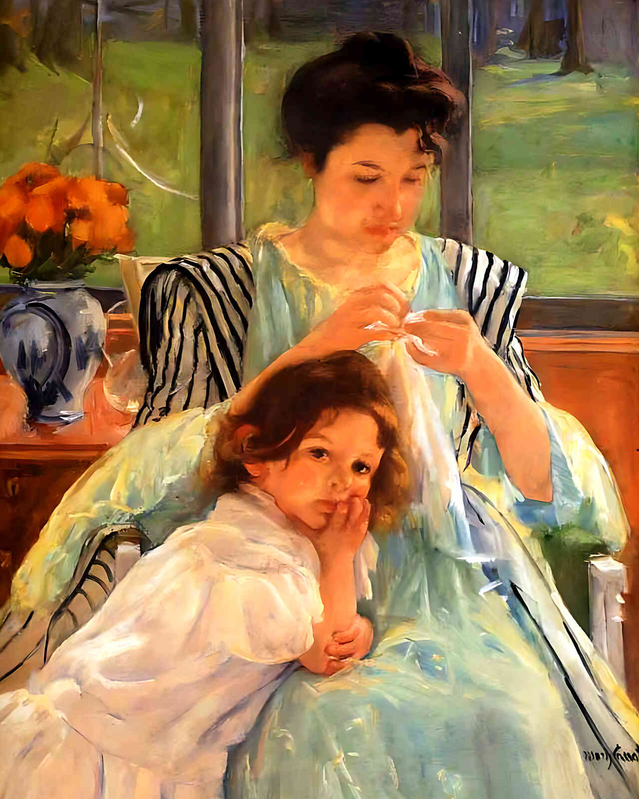 Young Mother Sewing Painting by Mary Cassatt 8x10" Art Print - Premium Quality