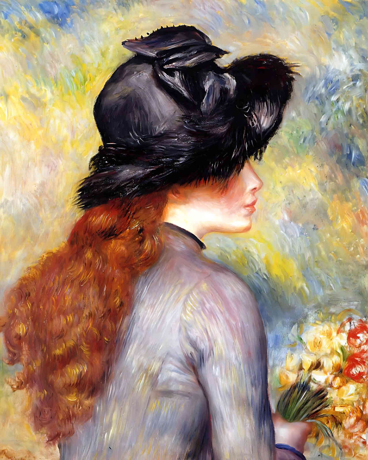 Young Girl Holding at Bouquet of Tulips by Pierre-Auguste Renoir 8x10" Print