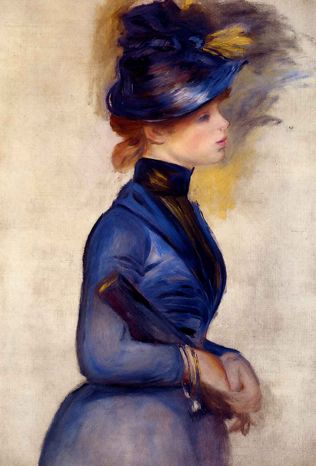 Young Woman in Bright Blue at the Conservatory 1877 Fine Art Print (6 Sizes)