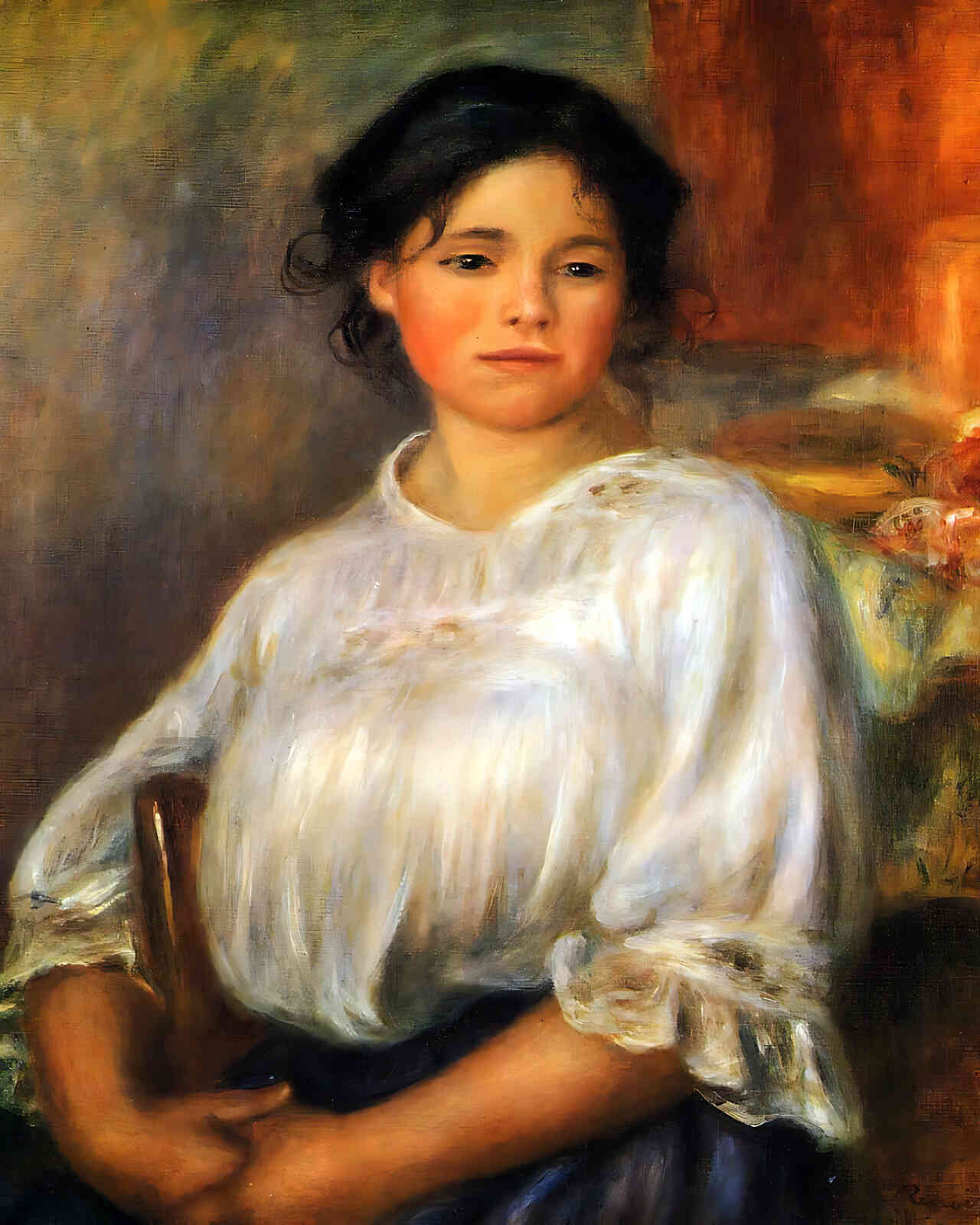 Young Woman Seated Painting by Pierre-Auguste Renoir 8x10" Art Print - Restored