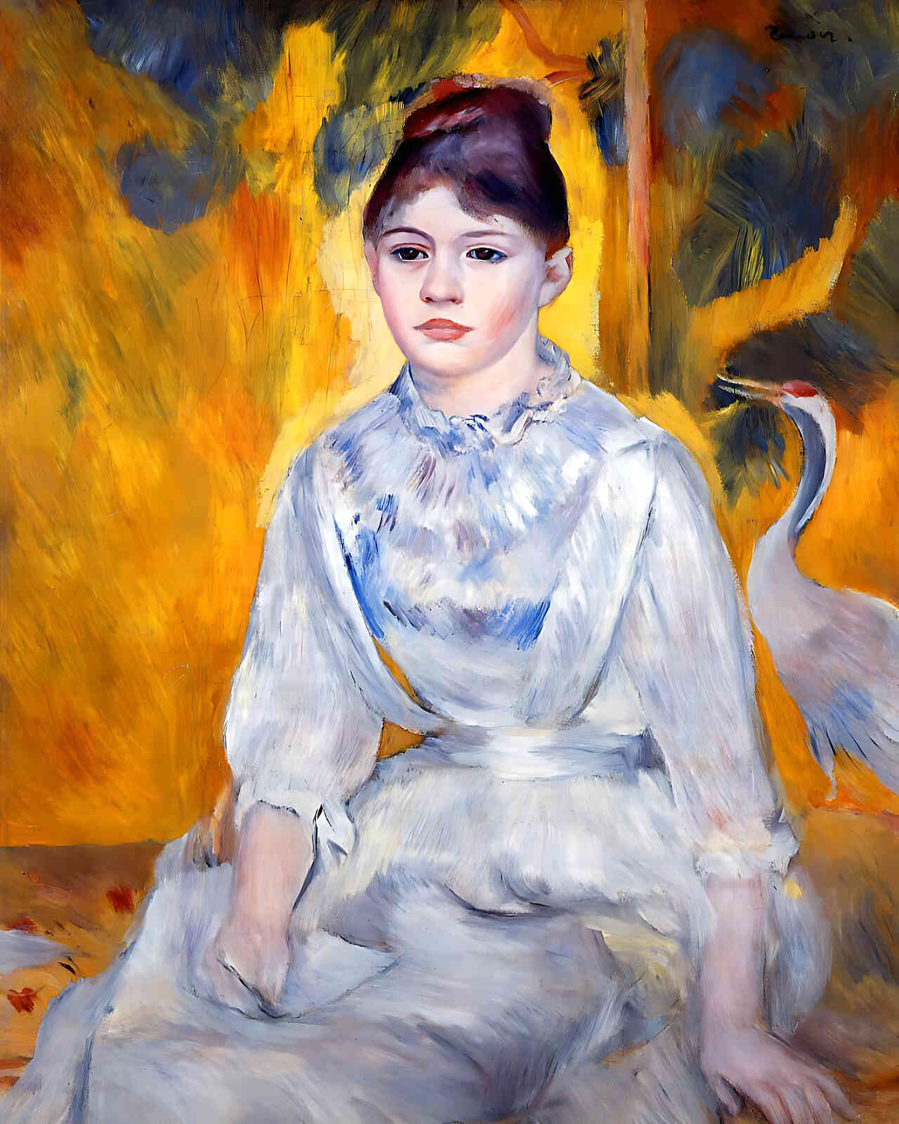 Young Woman with Crane Painting by Pierre-Auguste Renoir 8x10" Art Print