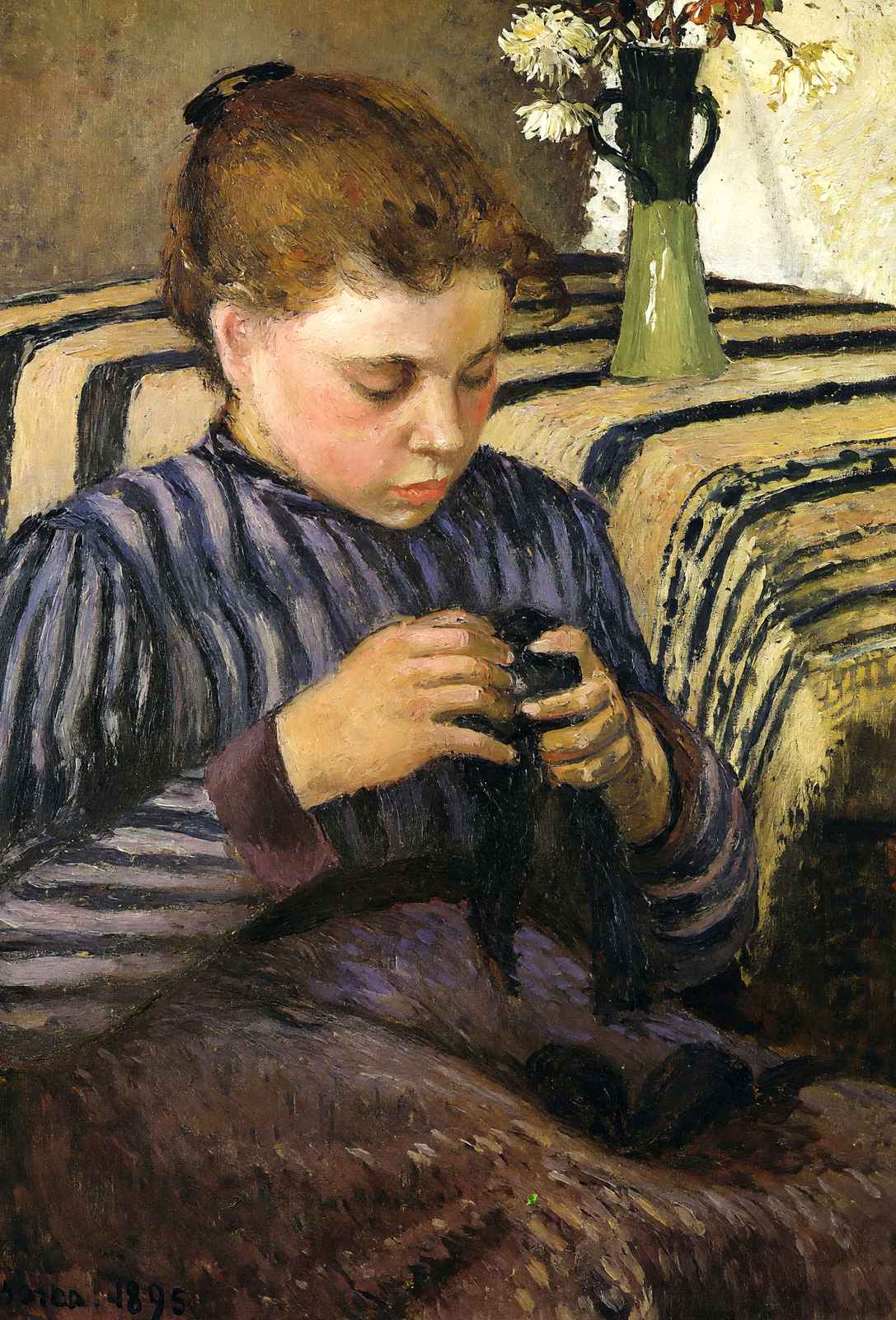 Young Woman Mending Her Stockings 1895 by Camille Pissarro Art Print (6 Sizes)
