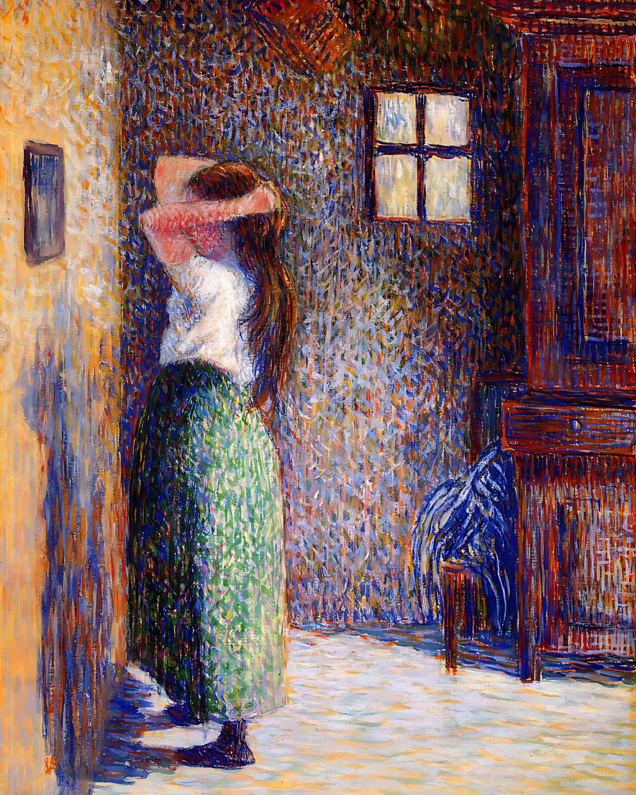 Young Peasant at Her Toilette Painting by Camille Pissarro 8x10" Art Print