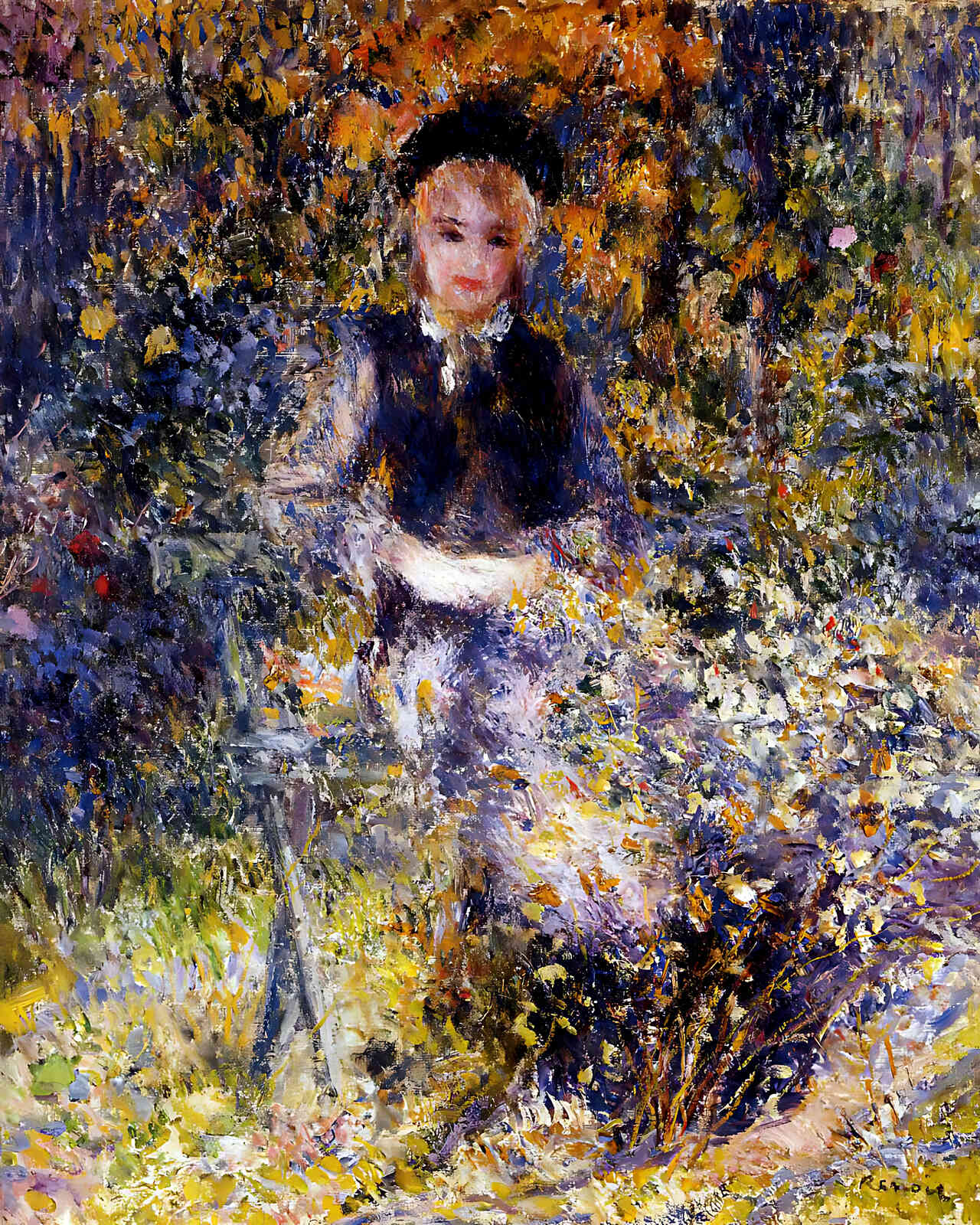 Young Woman on a Bench Painting by Pierre-Auguste Renoir 8x10" Art Print