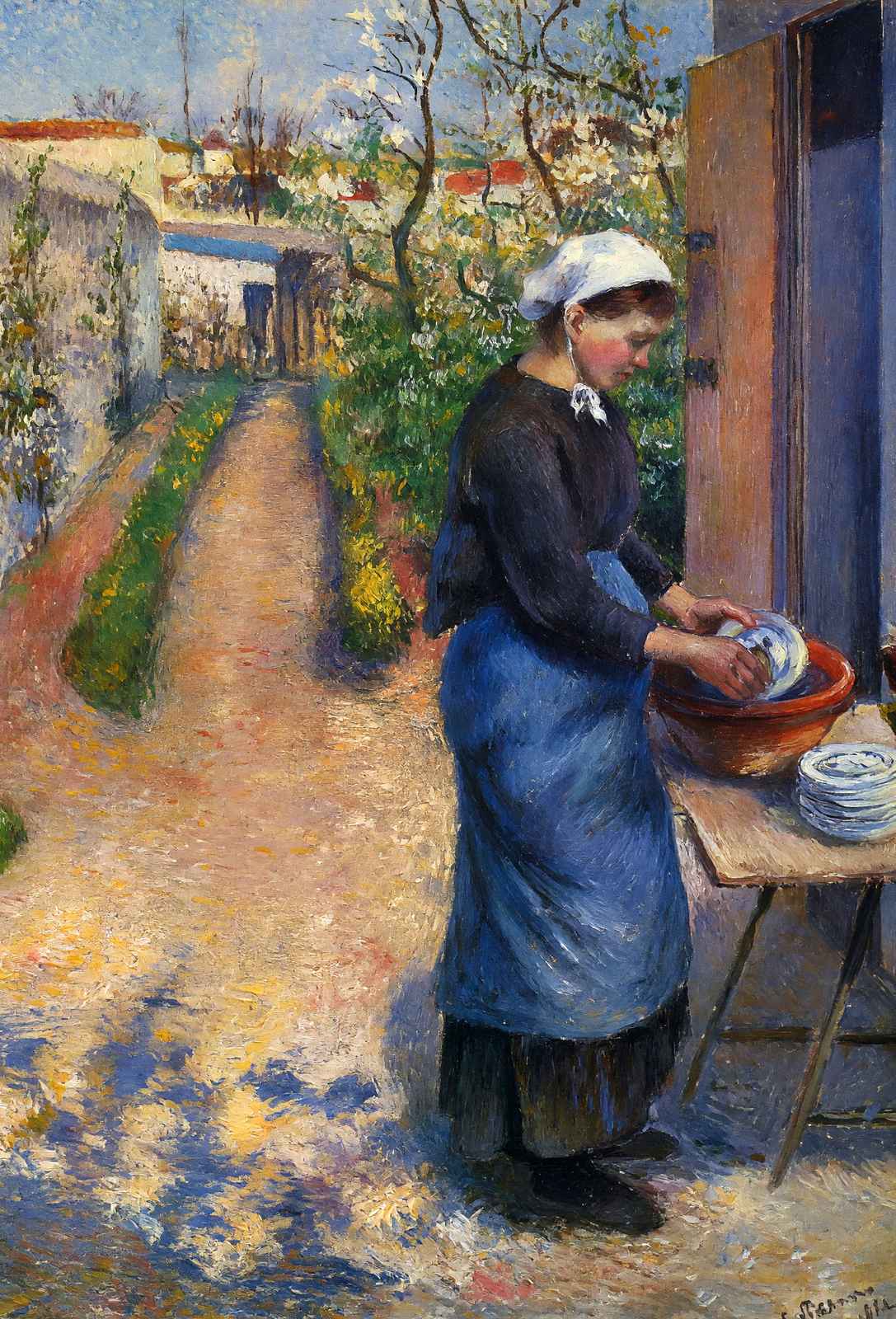 Young Woman Washing Plates 1882 Painting by Camille Pissarro Art Print (6 Sizes)