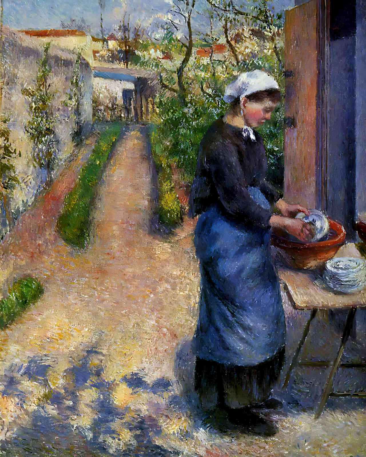 Young Woman Washing Plates Painting by Camille Pissarro 8x10" Art Print