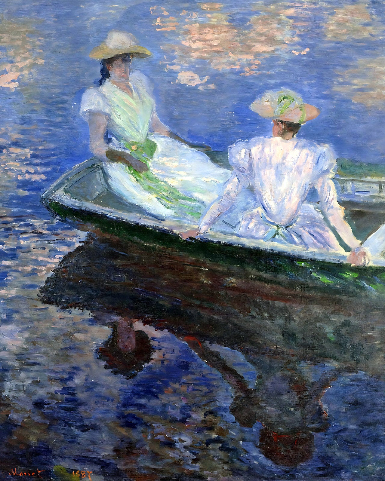 Young Girls in a Row Boat Painting by Claude Monet 8x10" Art Print