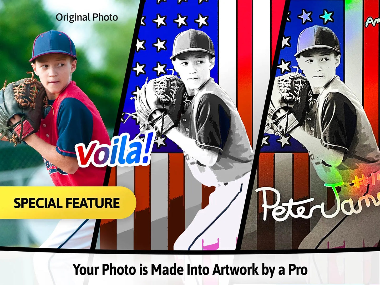Americana Personalized Kid's Card - Your Kid or Teen's Photo - Custom Holographic American Flag Custom Sports Card Gift for Teen or Dad