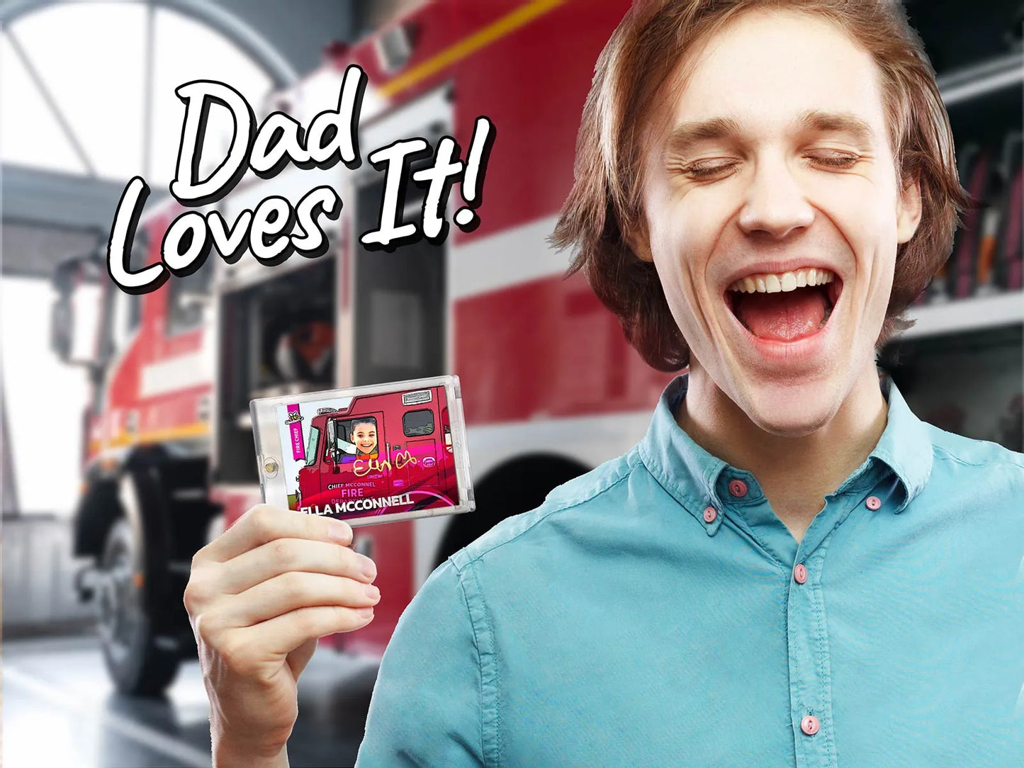 Fire Chief Personalized Trading Card - Insert Your Child's Face Into a Fire Engine Truck Photo - Incredible Custom Gift for Kids