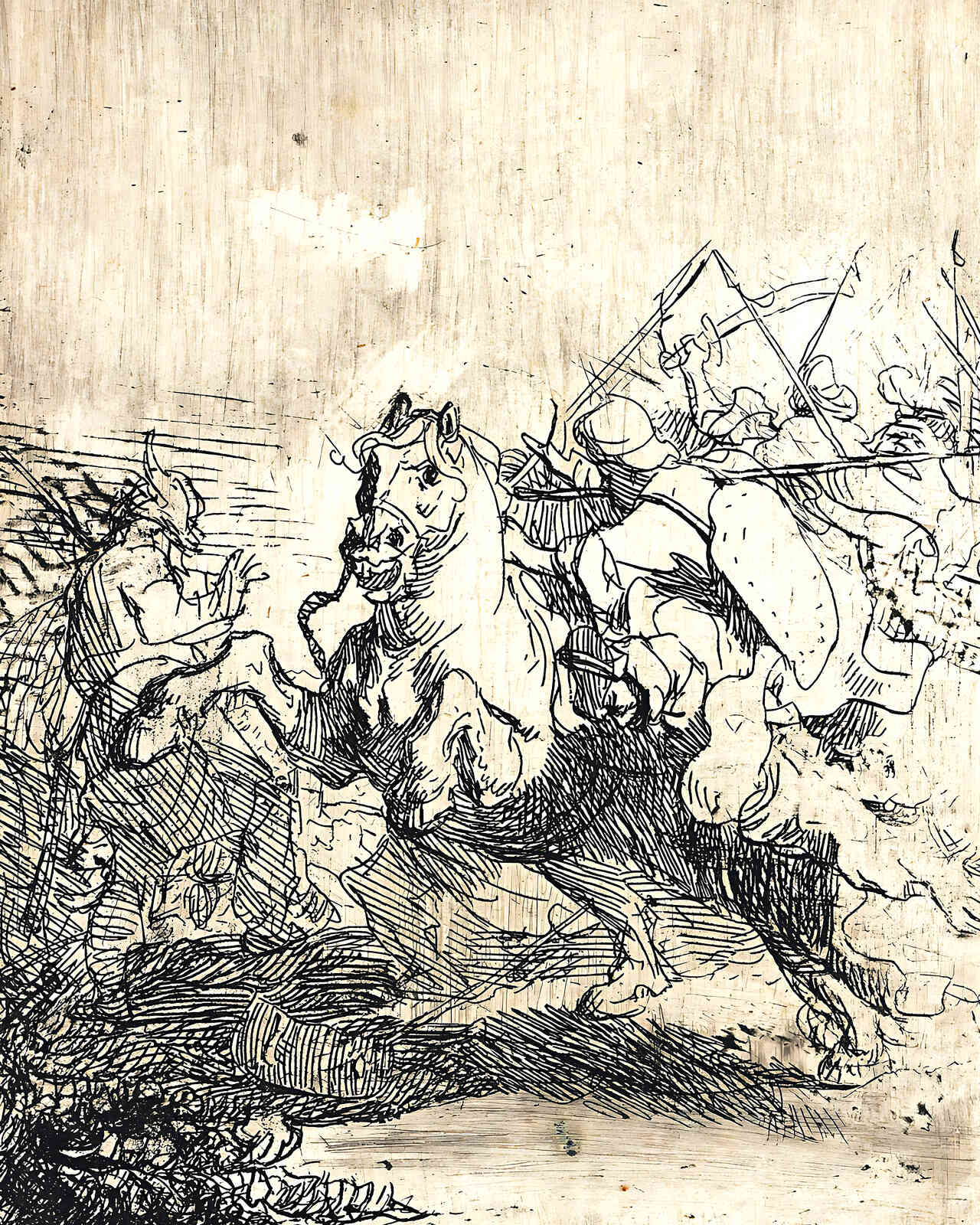 A Cavalry Fight Painting by Rembrandt 8x10" Art Print (Restored Reproduction)