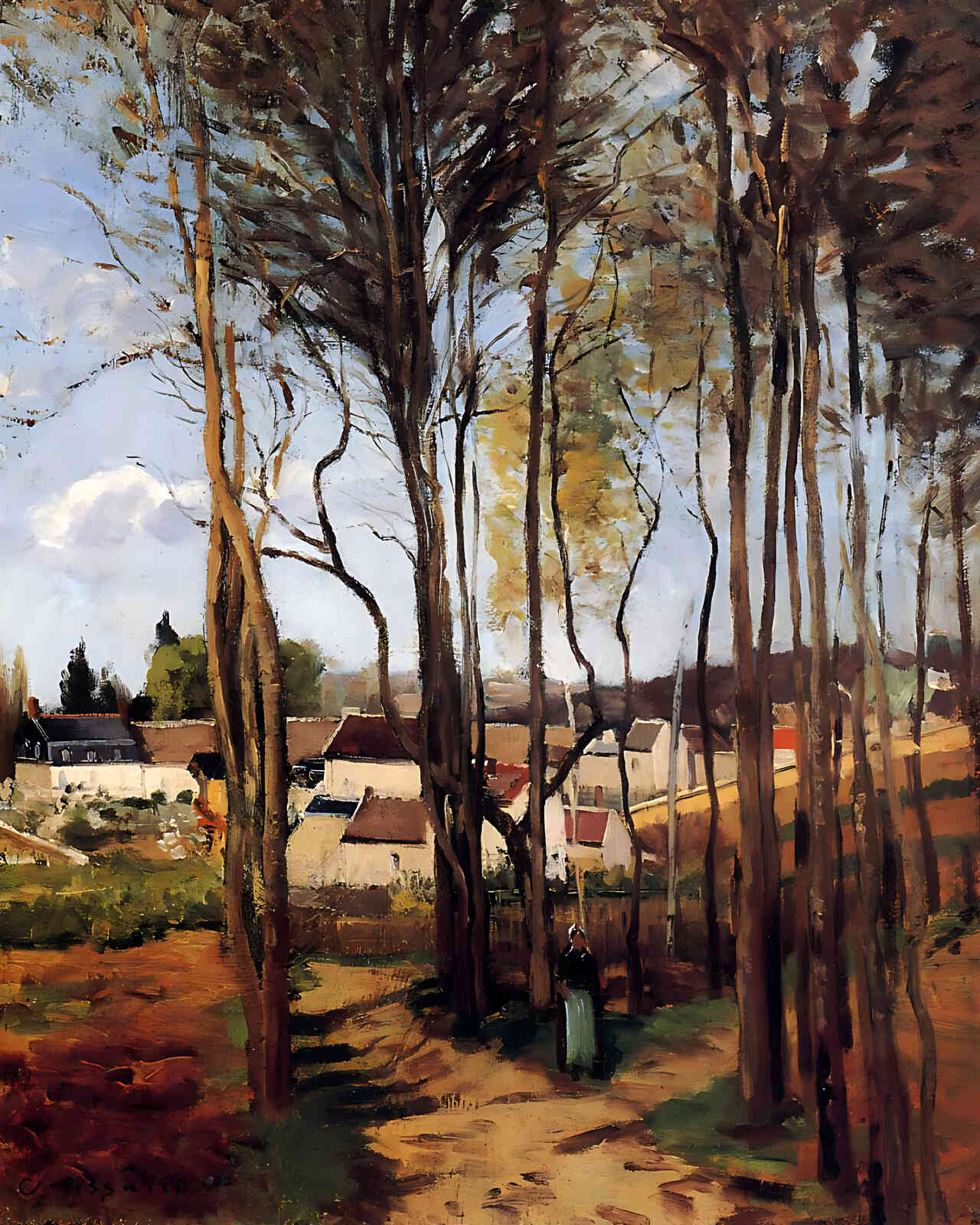 A Village Through the Trees Painting by Camille Pissarro 8x10" Art Print