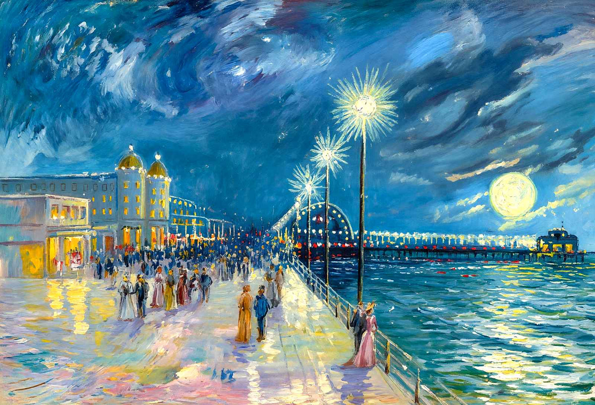 Boardwalk at Night, Atlantic City, NJ in 1902 art print