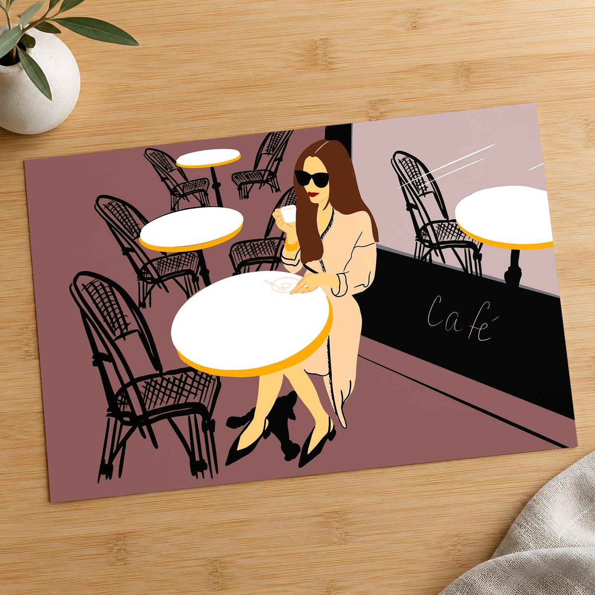 Woman Enjoying Coffee at Paris Cafe Art Print Wall Decor
