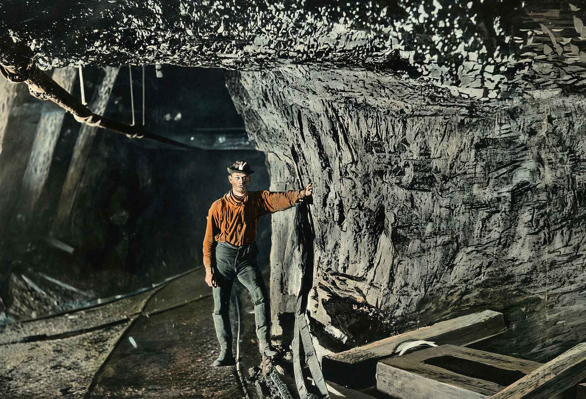 Coal Mining One Mile Underground in 1907 vintage print