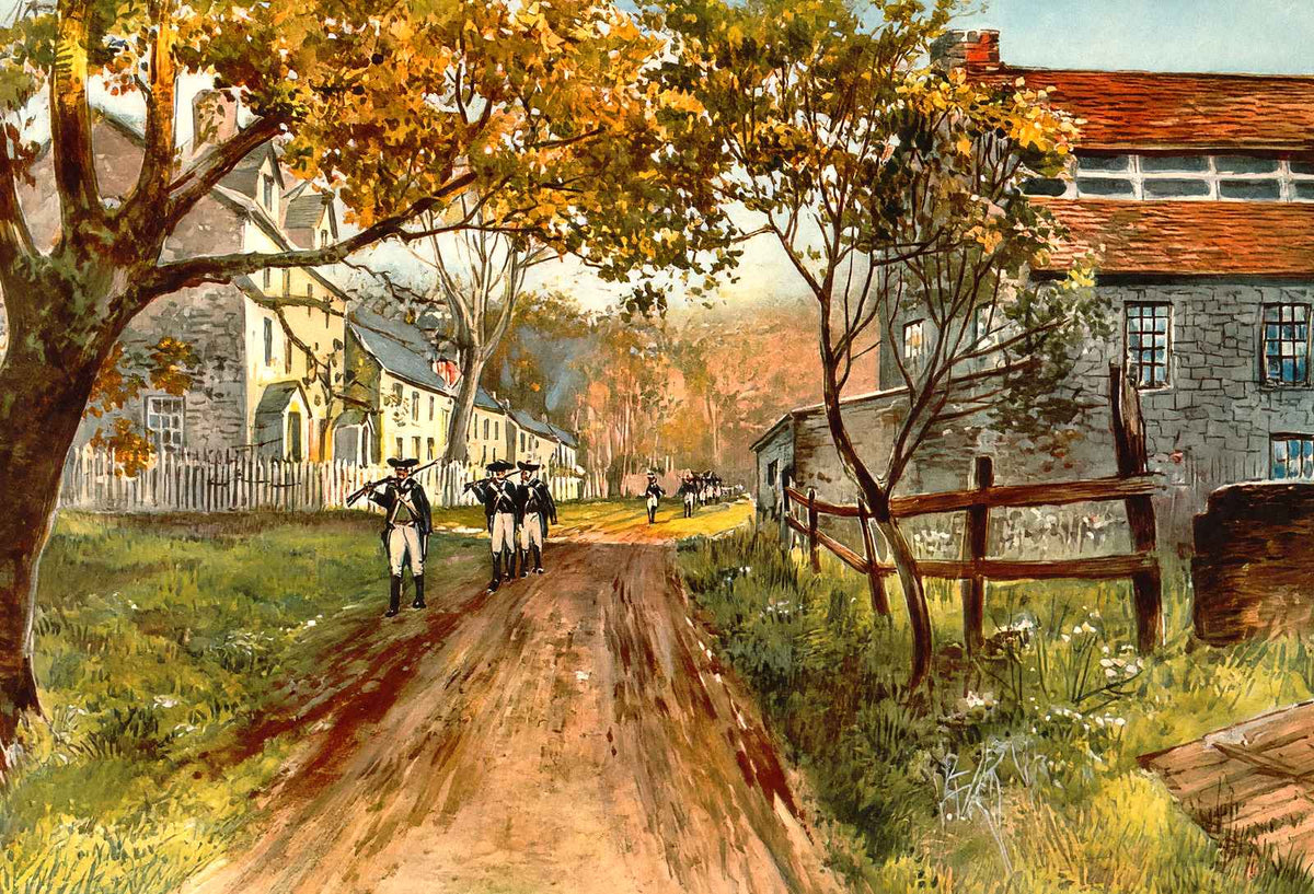 Old Mill & Village Street, Valley Forge PA vintage print