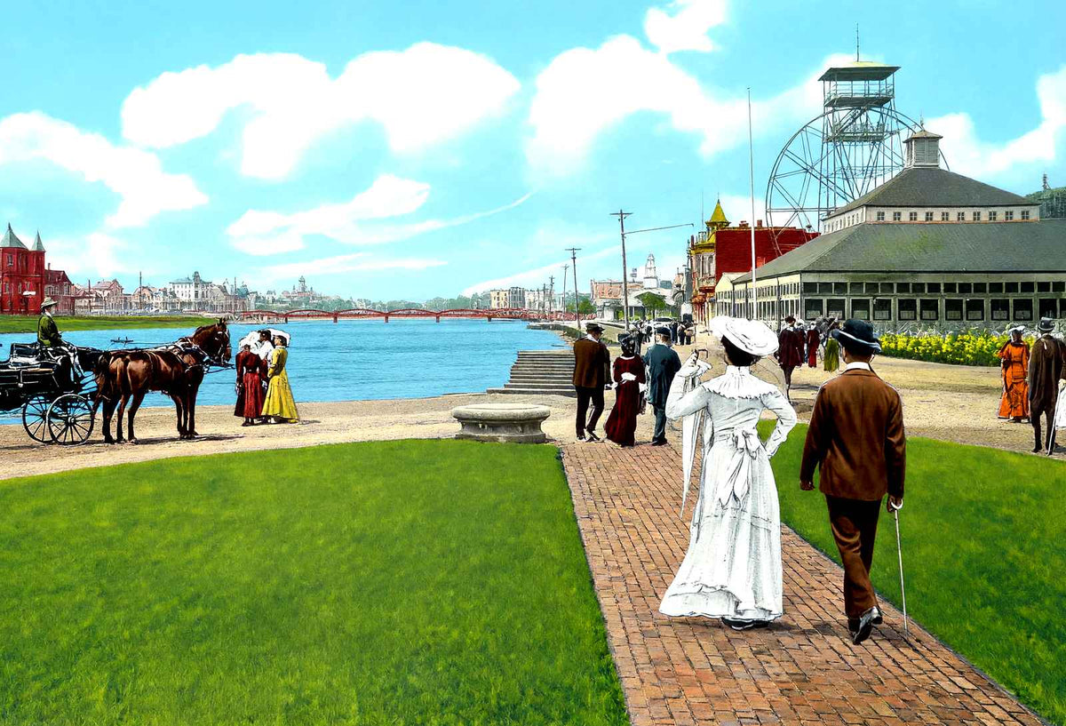 Lake Avenue & Wesley Lake, Asbury Park, NJ vintage print