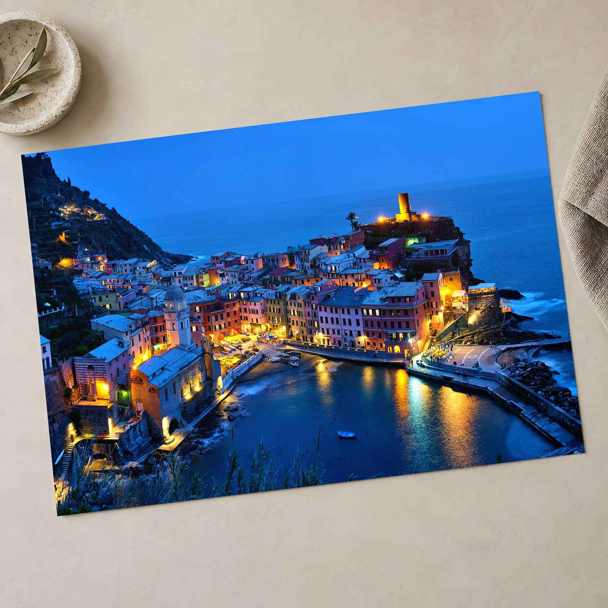 Vernazza Village at Night in Italy Photo Print Wall Decor