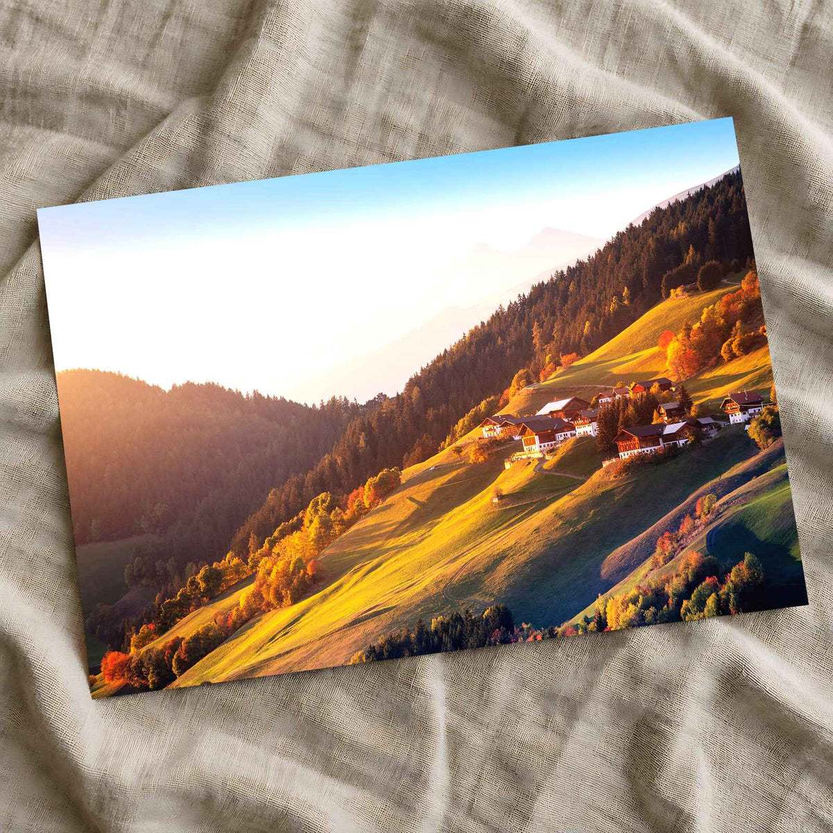 Alpine Mountain Village in Dolomites Alps Photo Print Wall Decor