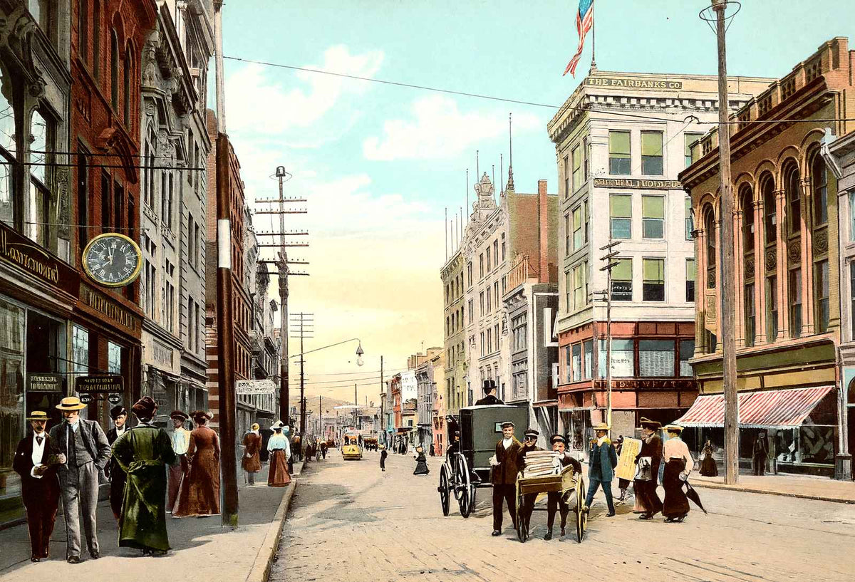 Patterson N Main Street, Paterson, NJ in 1905 vintage print
