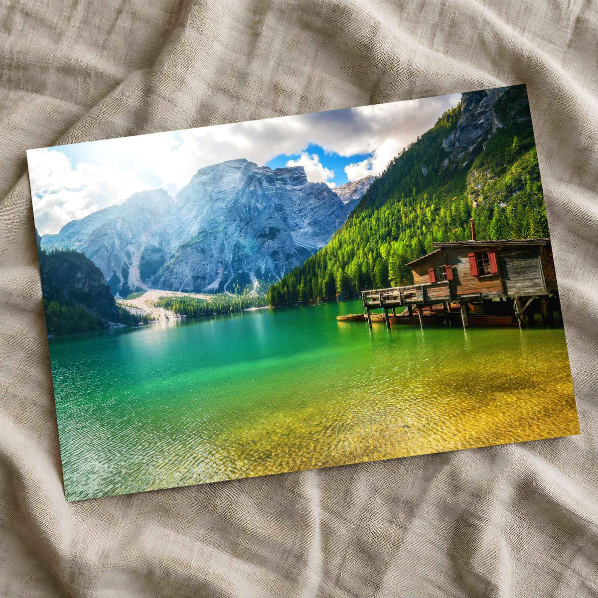 Turquoise Lake Beneath Towering Mountains Photo Print Wall Decor