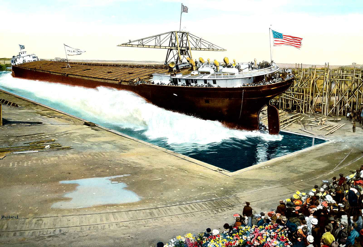 Freighter Launch at Shipyards, Superior, WI vintage print