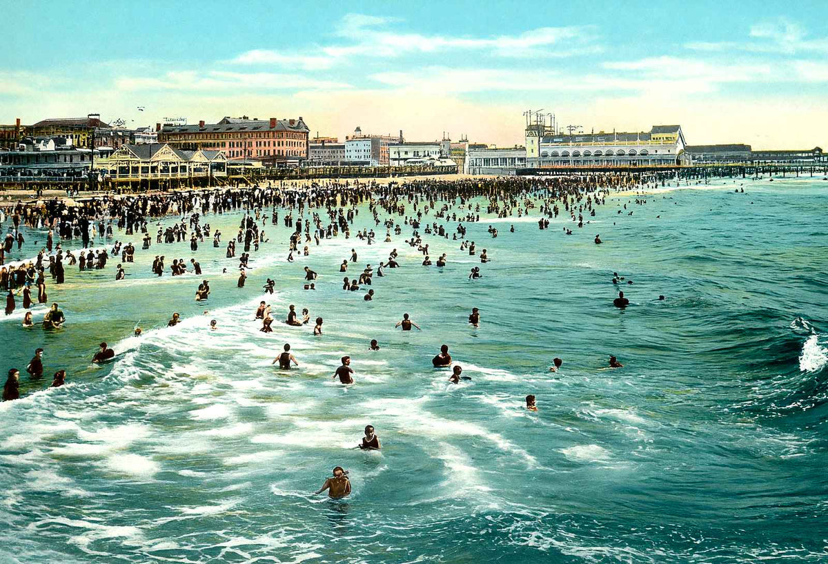 In the Surf, Atlantic City, NJ in 1906 vintage print
