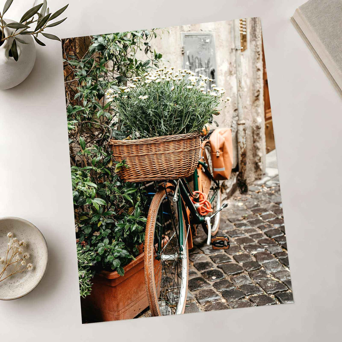 Flower Basket on Bicycle in Rome by Anita Austvika Photo Print Wall Decor