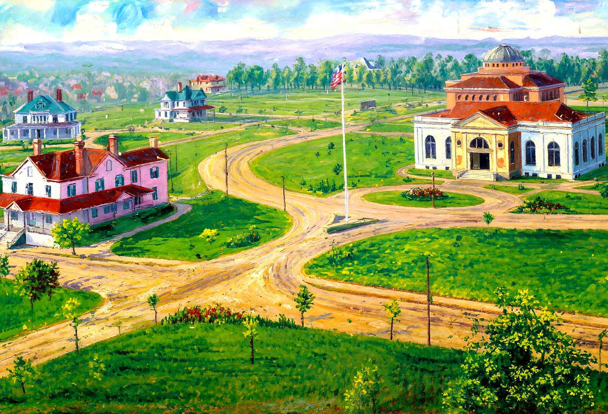 Trinity College Grounds, Durham, NC in 1906 painting