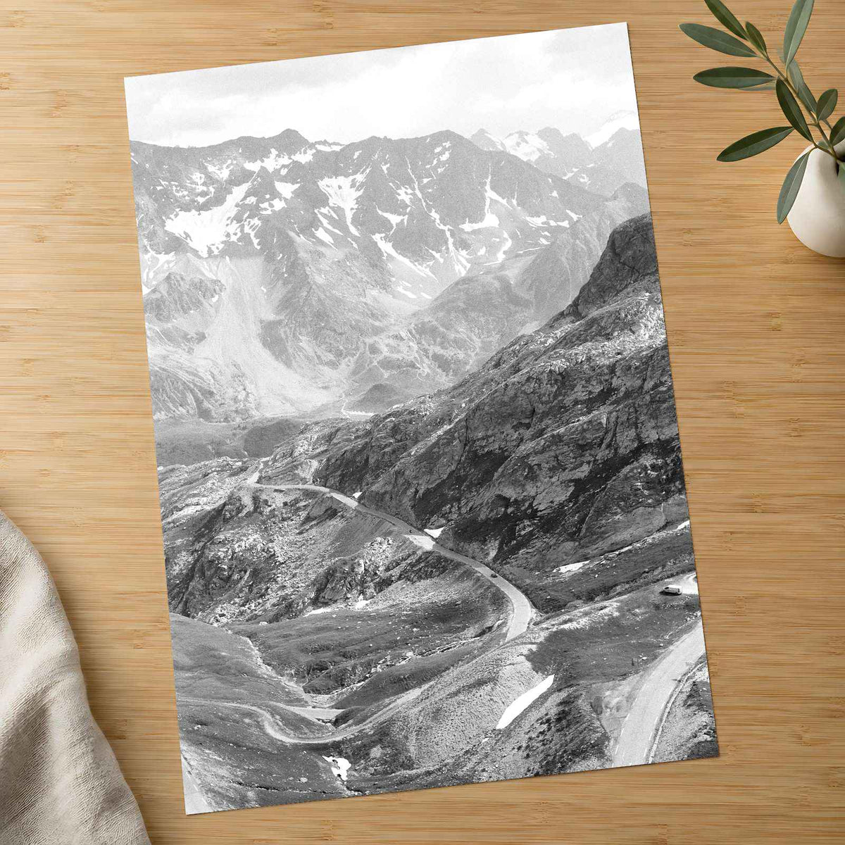 French Alps with Road, Black and White by Annie Spratt Photo Print Wall Decor