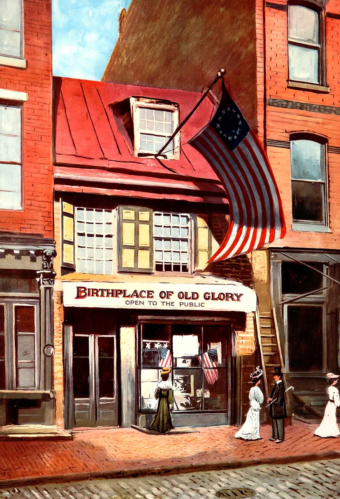 Betsy Ross House, Philadelphia PA in 1907 vintage print