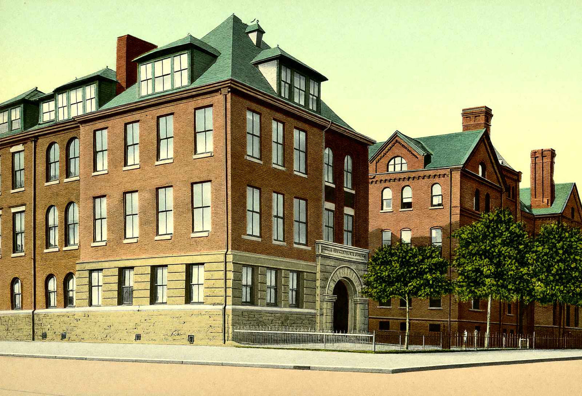 High School, Wilkes Barre PA in 1907 vintage print