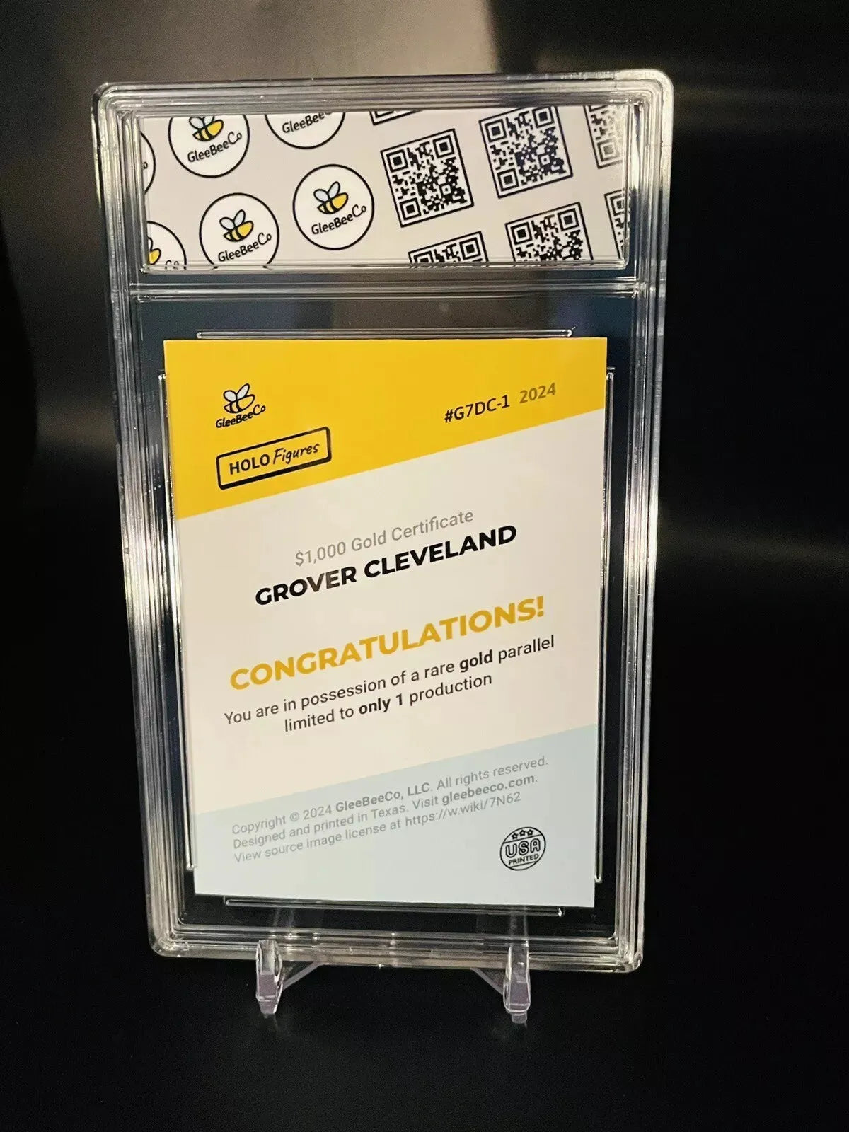 1/1 2024 GleeBeeCo GROVER CLEVELAND $1000 Gold Certificate Card #G7DC-1 ONE MADE