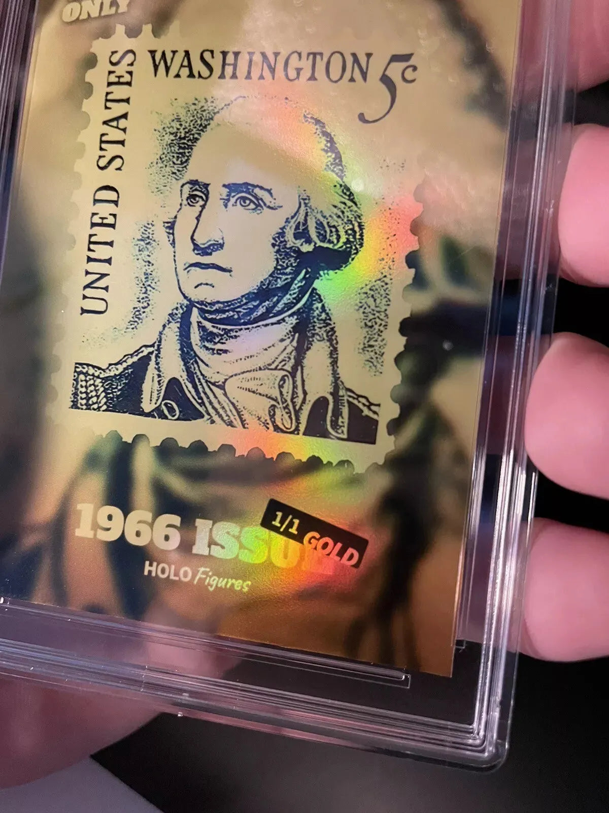 1/1 GleeBeeCo GEORGE WASHINGTON 5 cent Stamp Trading Card, Holo Gold *ONE MADE*