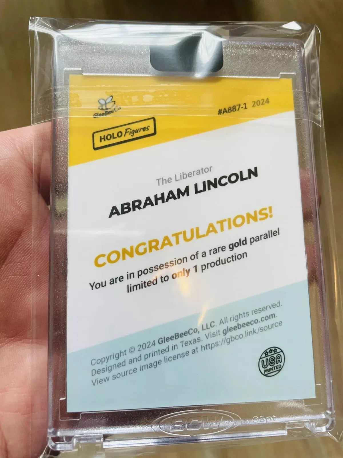 1/1 Rare ABRAHAM LINCOLN Encased Gold Holographic Card Signature 2024 GleeBeeCo