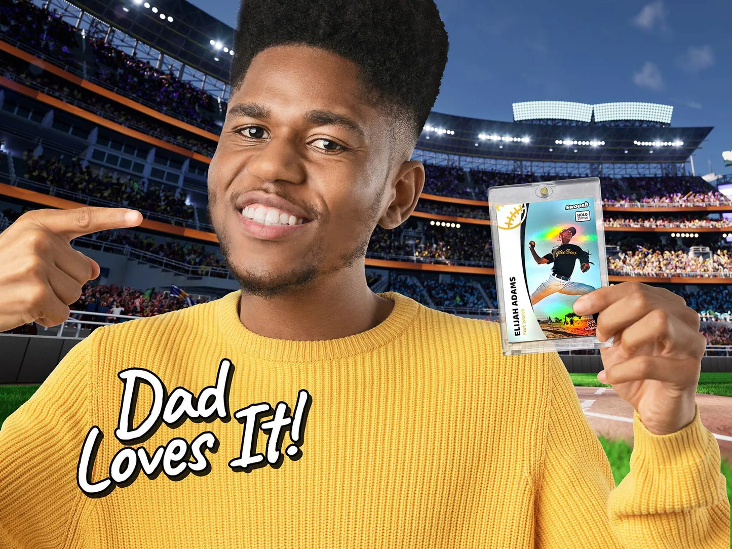 Swoosh "Make Your Own" Sports Card for Kids (Holographic Card) - Your Photo, Your Name - Gift for Dads & Kids