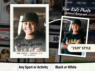 Vintage "1929" Custom Baseball Card (Any Sport/Activity) - Upload Your Kid's Photo - Fun Novelty Gift for Kids, Dads, Grandparents