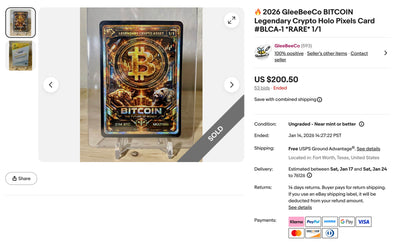 Bitcoin Legendary Crypto Holo Pixels 1/1 Card Auctioned for $205.50