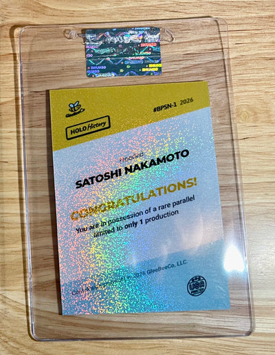 2026 GleeBeeCo SATOSHI NAKAMOTO Bitcoin Holo Pixels Card Facsimile Auto 1/1