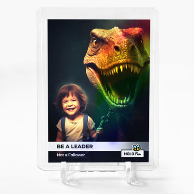 BE A LEADER Not a Follower Child Walking a T-Rex Trading Card GBC #BLNF