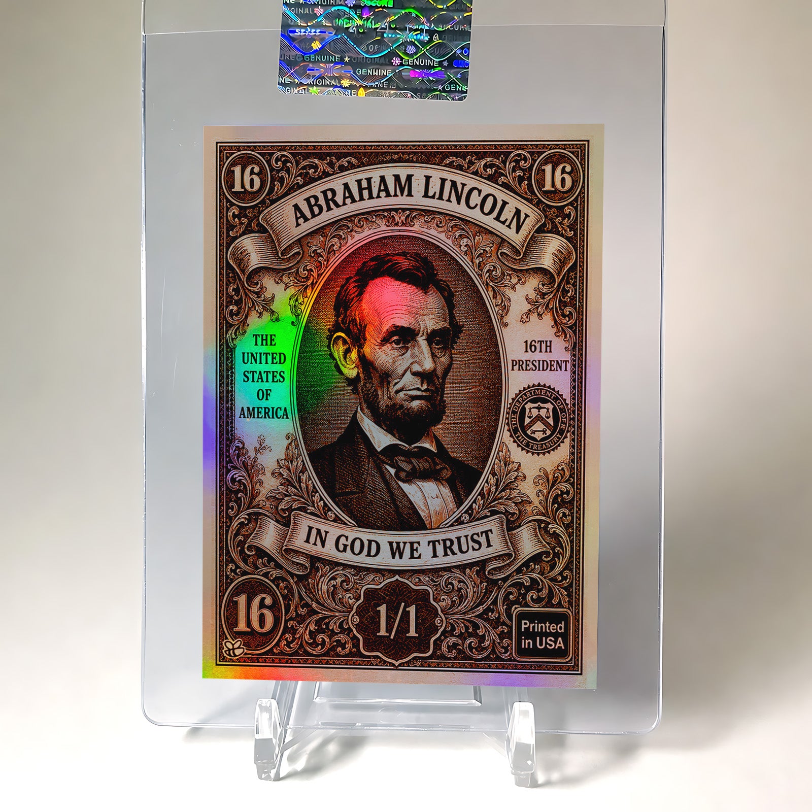 Abraham Lincoln Card "$16 Bill" 2026 GleeBeeCo Holo Assets RED Auto 1/1