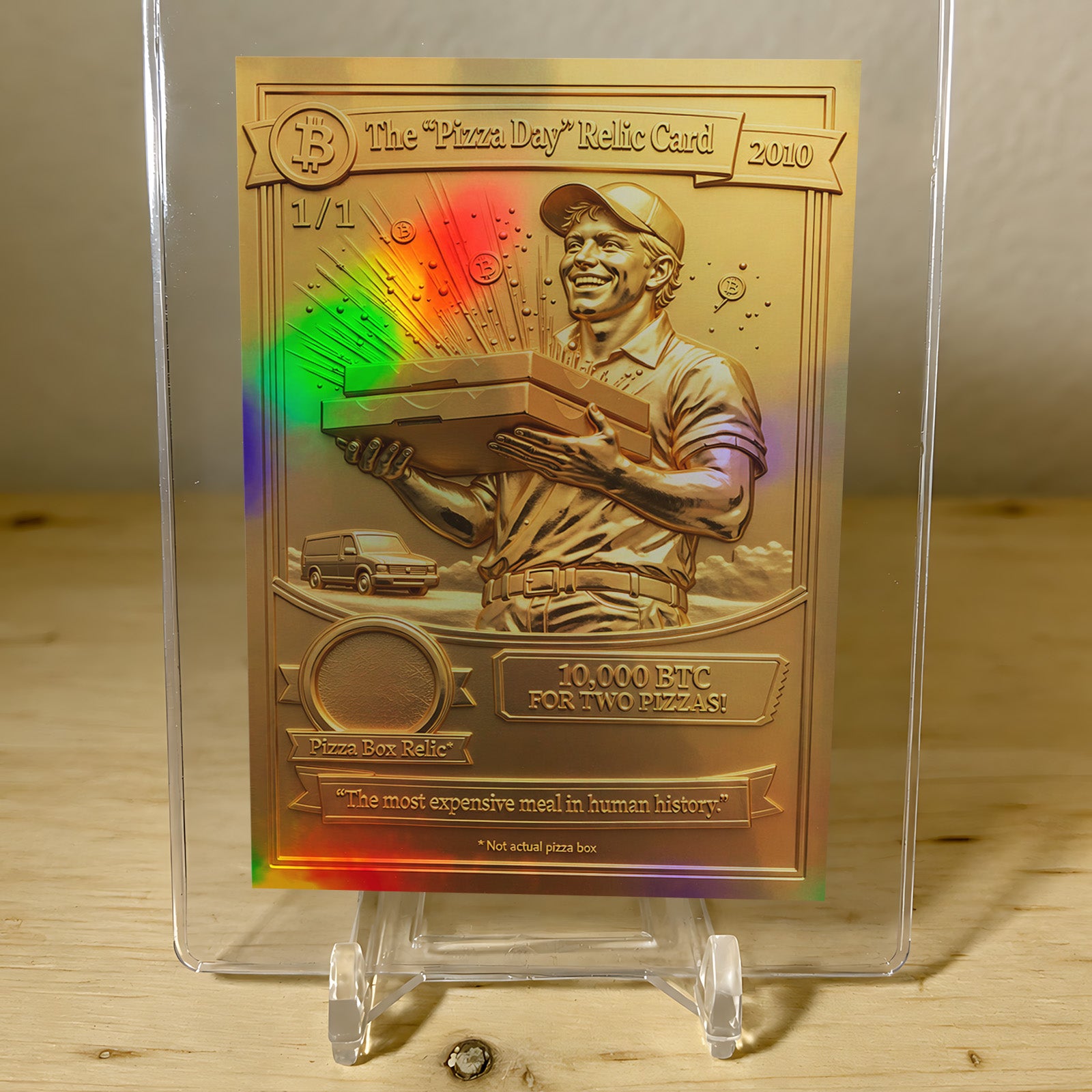 1/1 2026 BITCOIN Pizza Day "Relic" Holo Card 2026 GleeBeeCo GOLD PLATED